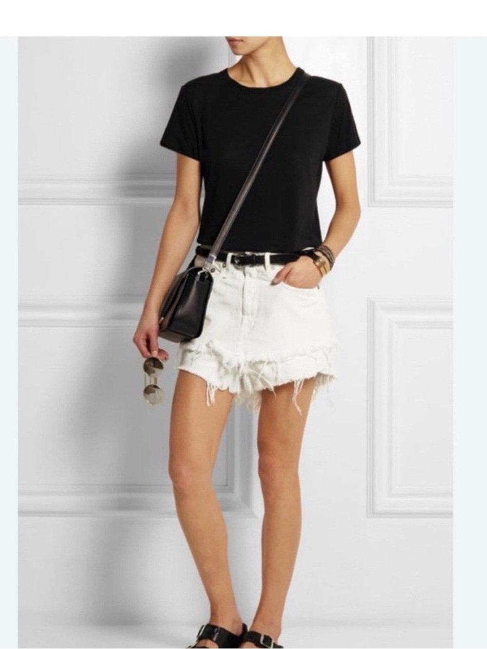 R13 White Denim double layer shorts with Rivet Detail size 29